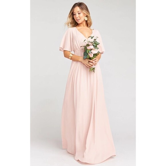 Show Me Your Mumu Emma Ruffle Maxi Dress Dusty Blush Crisp XXS - Picture 1 of 5